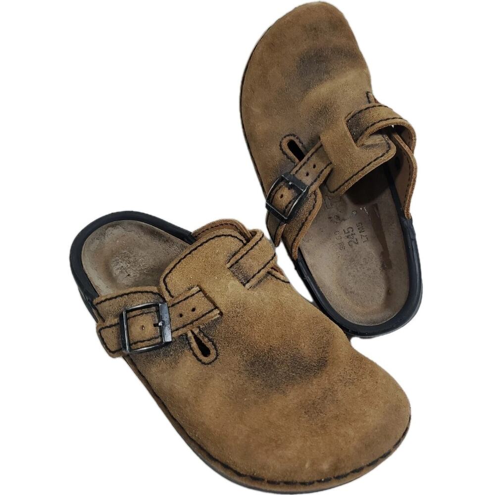 Birkenstock Brown Suede Boston Clogs with Buckle